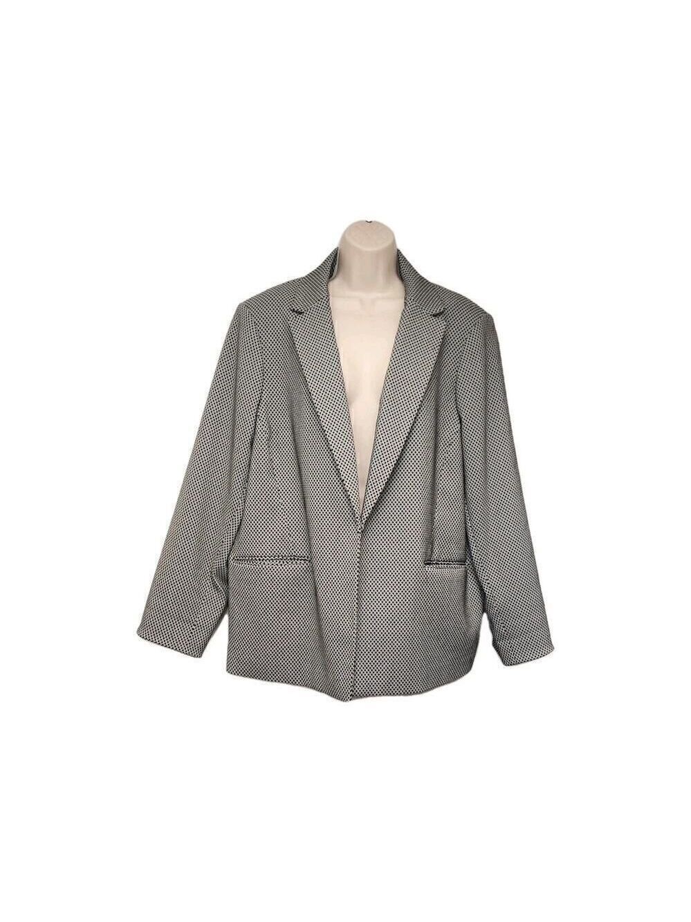 Calvin Klein Houndstooth Black/White Single Breasted Open Blazer Jacket 18W